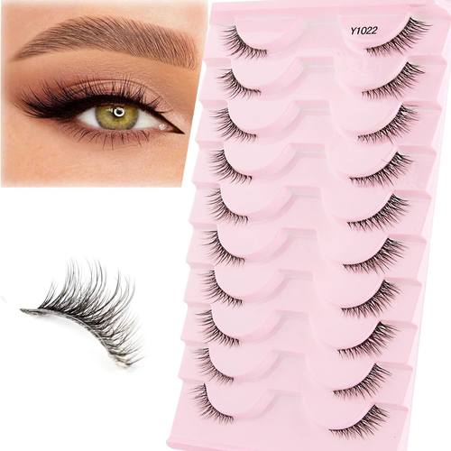3/5/10Pairs Half False Lashes Natural Short 3D Cat Fake Mink
