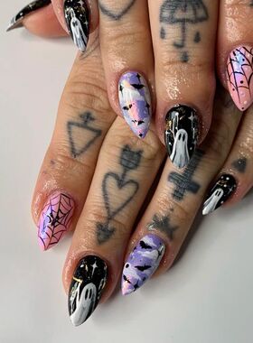 24 Pcs Halloween Acrylic Press on Nails Set Cheap?Ghosts Gho