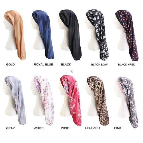 Satin Bonnet Sleep Hair Cap with Hair Band Long Hair Care