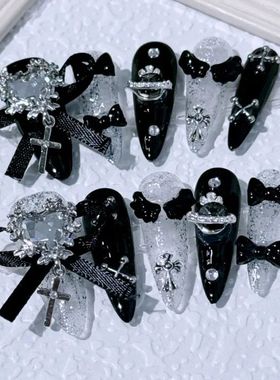 NewGoldcast Handmade Press on Nails Black Bow Tie Wearable P
