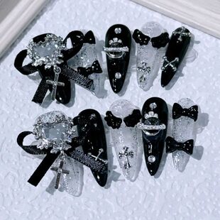 NewGoldcast Handmade Press on Nails Black Bow Tie Wearable P