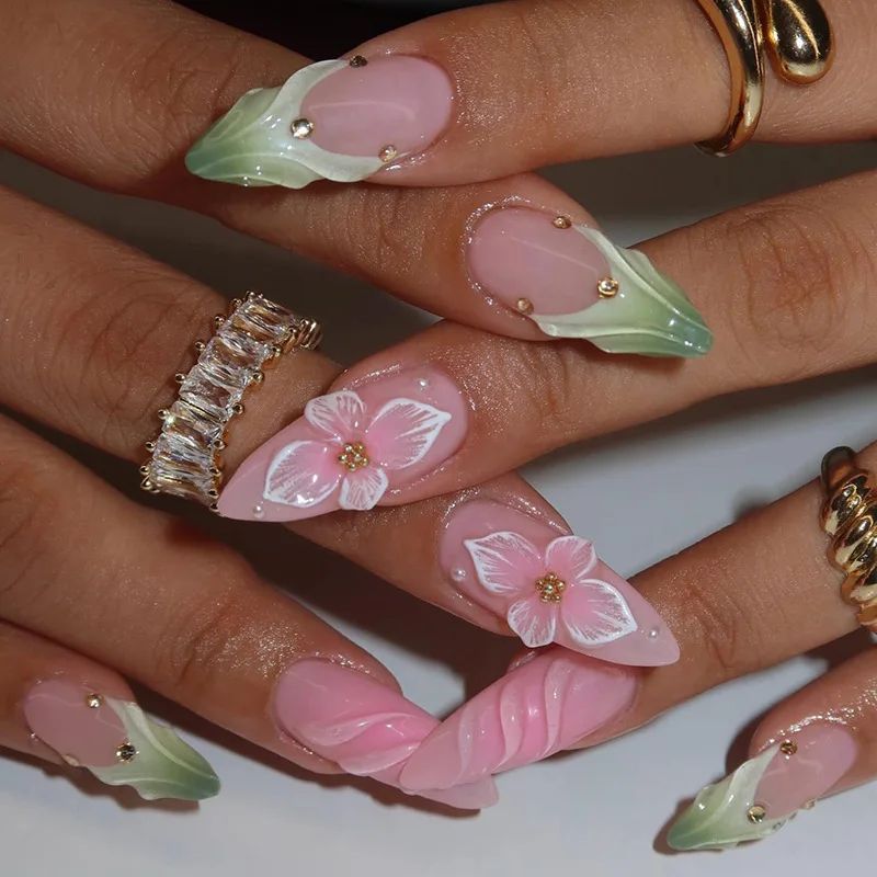 thumbnail for 24pcs Press on Fake Nails Set Almond Wearable Simple French