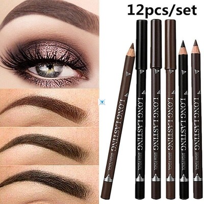 New 12pcs Waterproof Eye Brow Pencil Black Brown Eyebrow