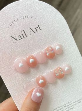 Short Nails Set Press On Handmade Professional Nails 3D Hear