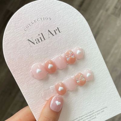 Short Nails Set Press On Handmade Professional Nails 3D Hear