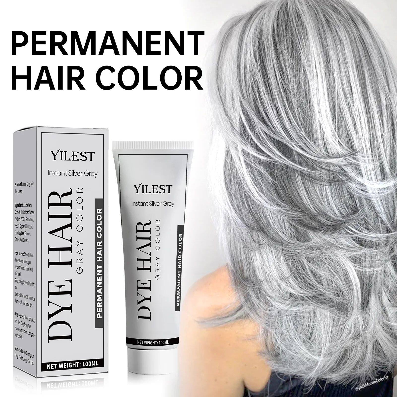100ML Sliver Grey Hair Dye Cream Smoky Style DIY Styling No