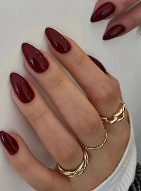 24Pcs Simple Wine Red Fake Nail with Mid-length Design Almon