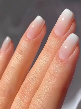 24pcs Glossy Pink Press On Nails Medium Square Fake Nail Ele