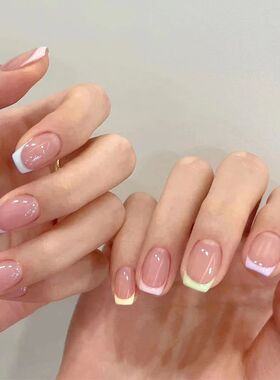 Square Press On Nails Short Fake Nails French Tip Colorful G