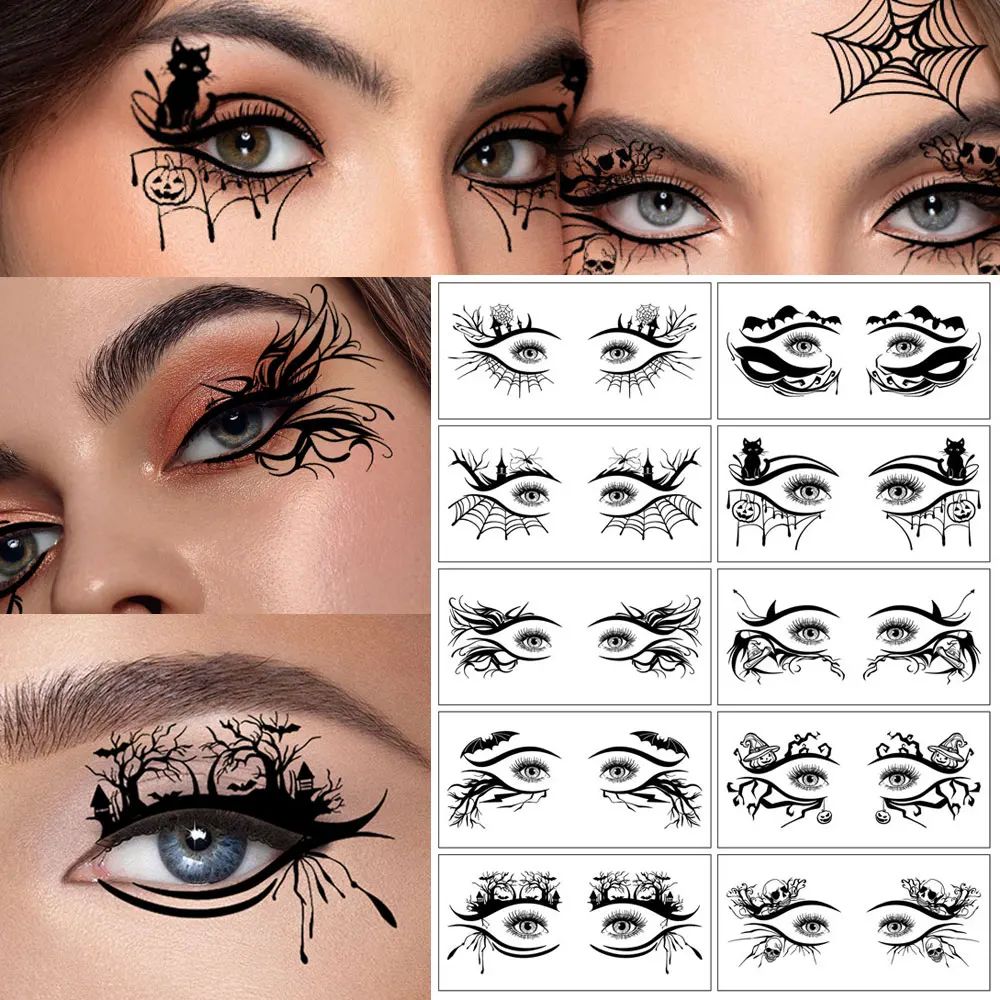 10pcs Halloween Facial Makeup Temporary Tattoo Stickers Wate