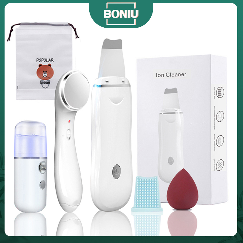 Ultrasonic Skin Scrubber Pore Cleaner 2+4 Kit Facial Ion Sho