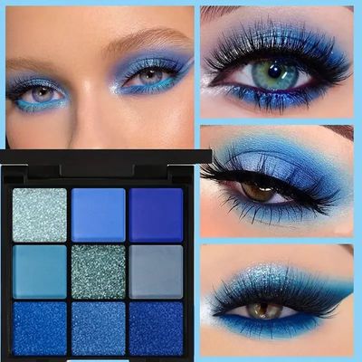 9 Color Eyeshadow Palette Blue Waterproof Sweatproof Blue Ma