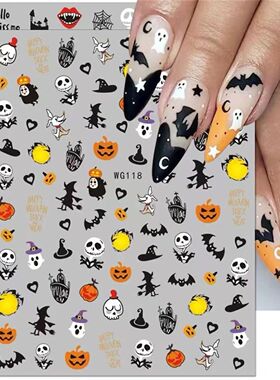1pcs 3D Skull Pumpkin Head Bat Nail Stickers Nail Supplies N