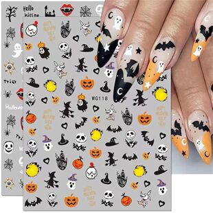 1pcs 3D Skull Pumpkin Head Bat Nail Stickers Nail Supplies N