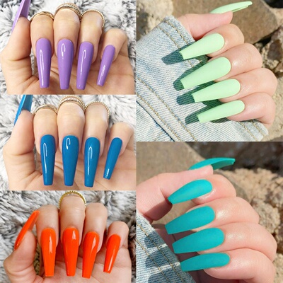 24pcs Fake Nails Colourful And Long Ballerina Nails