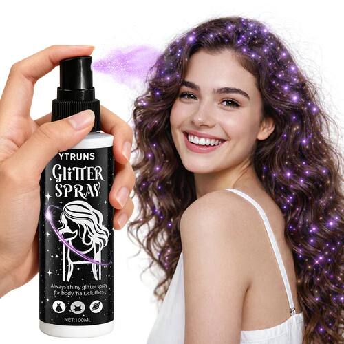 Pruple Glitter Spray 100ml, Shimmer Glow Mist for Hair Body