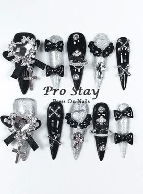 10pcs Dark black Y2k Hot Girl Handmade Press On Nails Sweet