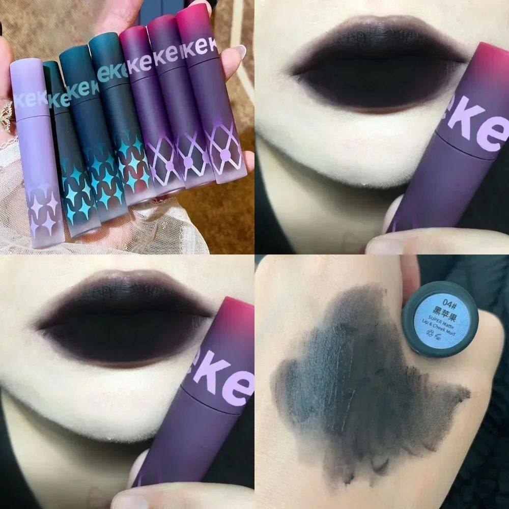 1pcs Punk Gothic Black Lipstick Matte Brown Lip Satin Red Li