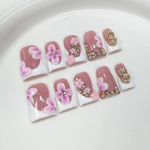 10pcs Soft Sweet Press on Nails French Duck Bill Shape False