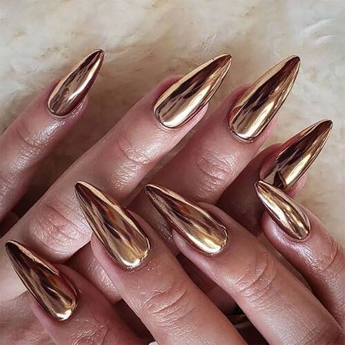 24pc/set Medium almond fake nails metallic mirror red black