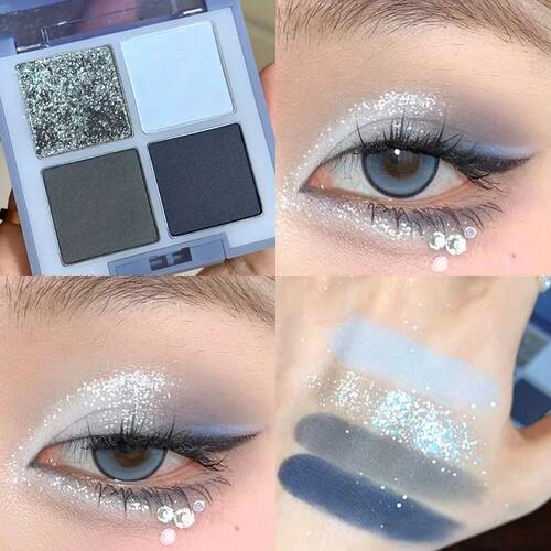 4-Color Glitter Blue Eyeshadow Palette Matte Pearl Shimmer A