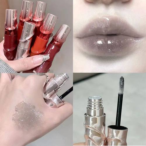 Crystal Nude Gray Glossy Lip Stain Mirror Lip Glaze Sheer Nu