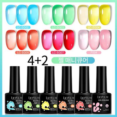 6Pcs 7ML Jelly Glass Gel Nail Polish Set Sea Blue Varnish Se