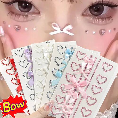 Fashion Face Stickers Rhinestone Ribbon Bow DIY Eyes Face Ma