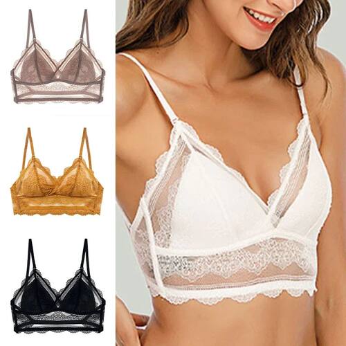 Sexy Lace Bra Ladies Low Back Transparent Bras Deep U Backle