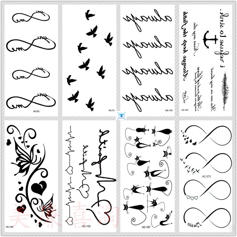 Classic Black Tatoo Cat Bird Fake Tattoo Tatuajes Hand Tatou 彩妆/香水/美妆工具 身体彩妆 原图主图