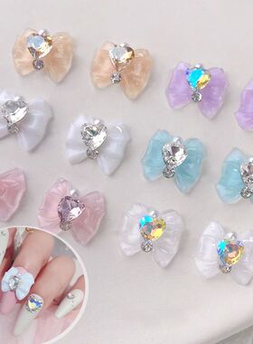 Heart Rhinestone Nail Bow Charms 10pcs Ice Transparent Cryst