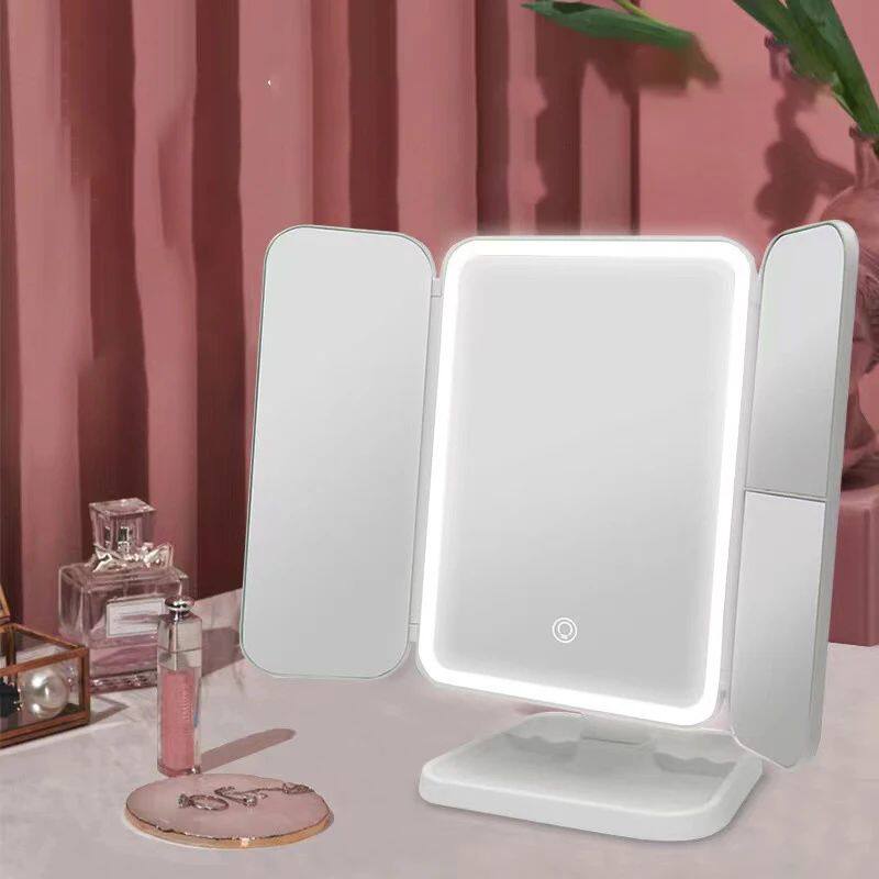 Trifold LED Makeup Mirror: 3-Panel Foldable Tabletop - Taobao product photo 2