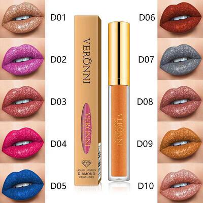 10 Color Glitter Lipstick Long Lasting Waterproof Shimmer