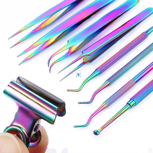 Nail Cuticle Pusher Tweezer Rainbow Cutter Nipper Clipper