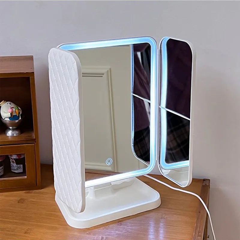 Trifold Makeup Mirror LED Lights Dorm Dressing Mirror Beauty