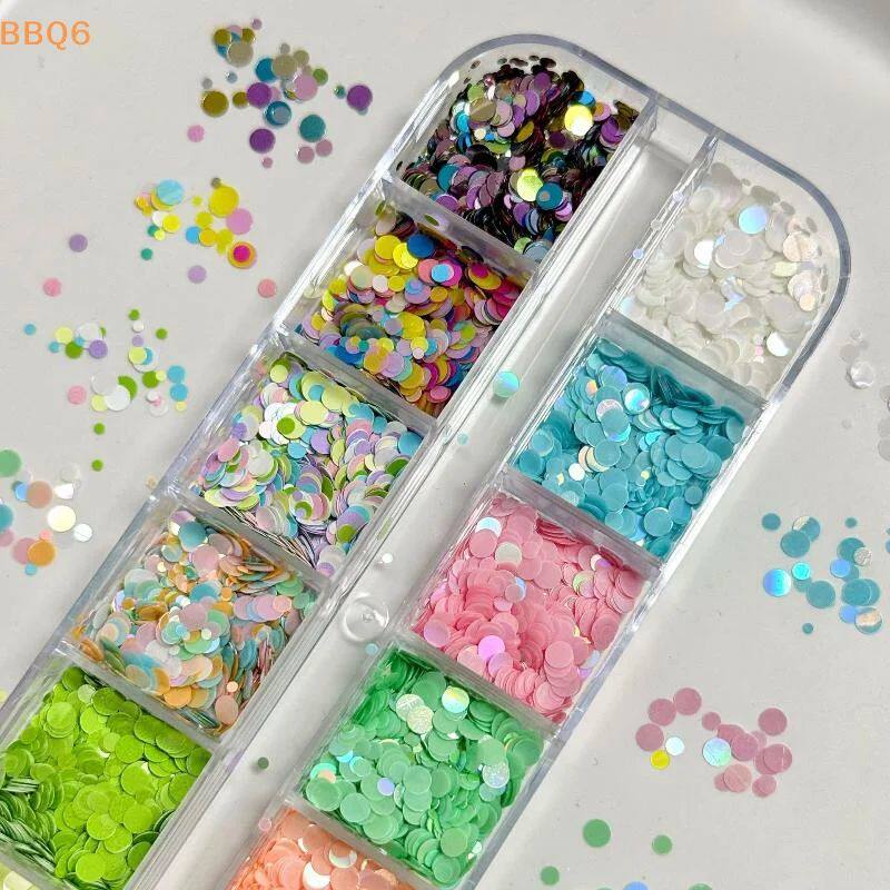 *12 Grids Mixed Mini Circular Colorful Nail Glitter Wave Poi