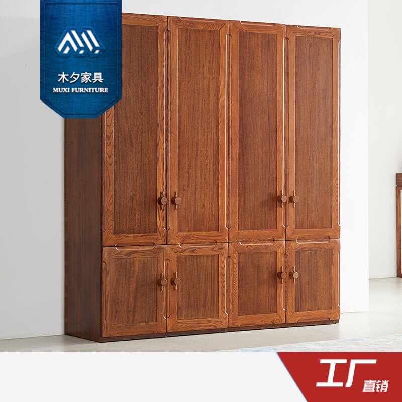 木夕槟榔色东南亚风格胡桃色四门衣橱卧室衣帽间平开门推拉门衣柜