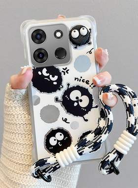 适用传音TECNO POP7手机壳卡通潮少女pop7搞怪创意斜跨绳立体创意可爱日韩保护壳