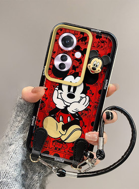 米奇库洛米适用oppoReno11f手机壳F25pro一体手绳rneo1lf全包边日韩硅胶网红潮立体可爱学生潮少女保护套全包