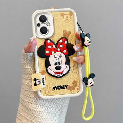 适用OPPOReno7Lite手机壳卡通reno7z可爱reno8Lite皮纹Reno8Z公仔米奇动漫图案立体趣味外壳