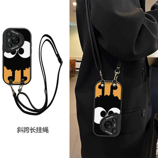 橙色硅胶适用华为P40Lite手机壳斜跨P30Pro挂绳P20好看全包P20Pro少女卡通图案可爱保护壳