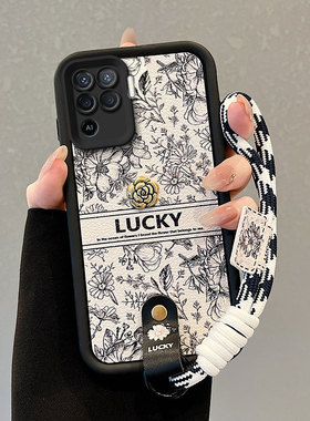 适用oppoF19pro手机壳Reno5f创意Reno5lite手绳rone 5f学生女reon5f山茶花保护套可爱磨砂潮流小羊皮超薄潮