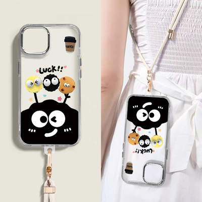 搞怪煤球适用Tecno Spark10 4G手机壳斜跨日韩透明壳Spark10PRO卡通可爱少女硅胶时尚男女其他手机型号保护套