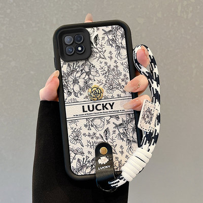 适用oppoA53 5G手机壳A72 5G可爱A72手绳PECM30学生女popoa72潮流OopoΑ72保护套小羊皮磨砂创意山茶花防摔潮