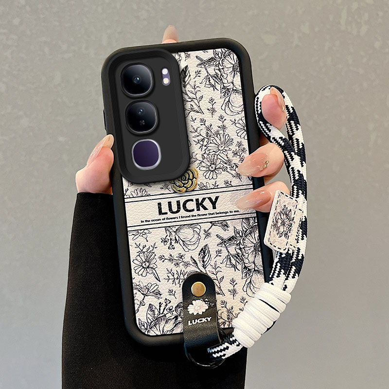 适用vivoY295g国际版手机壳Y19s小羊皮VoviY19s手绳Viv0y29国际潮流VlvoY19s磨砂学生女山茶花创意可爱保护套