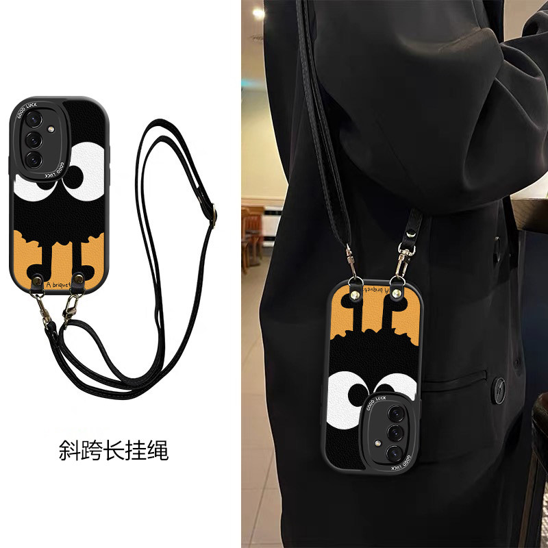 橙色硅胶适用三星GalaxyS25Ultra手机壳斜跨S24+挂绳GalaxyS20好看全包S21FE少女卡通图案可爱保护壳