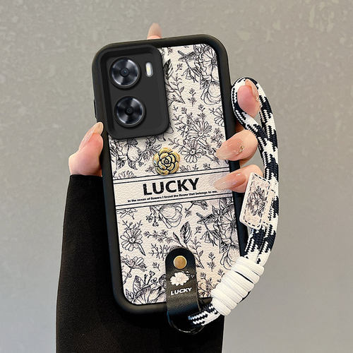 适用oppoA57手机壳A772022 4G创意PFTM20磨砂a57t手绳oppa57tm山茶花0pp0a772o22保护套小羊皮学生女潮流可爱