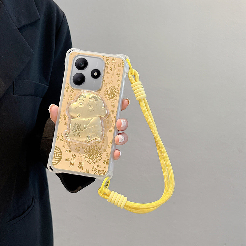 新年发财适用红米Note14 4G手机壳Rdeminote14立体保护套少女金泊马年潮可爱四角挂绳情侣卡通浮雕发财小新