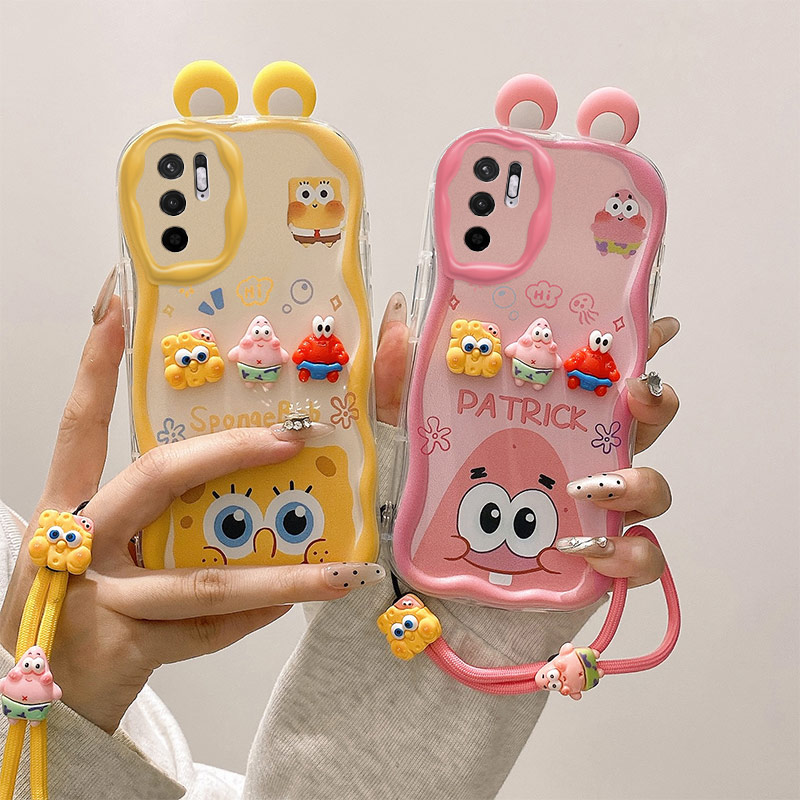 立体耳朵适用红米Note10 5G手机壳海绵宝宝Note10T 5G派大星公仔奶油纹软边趣味可爱壳