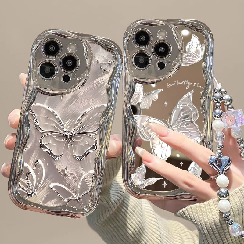 苹果小香风银色蝴蝶结手机壳